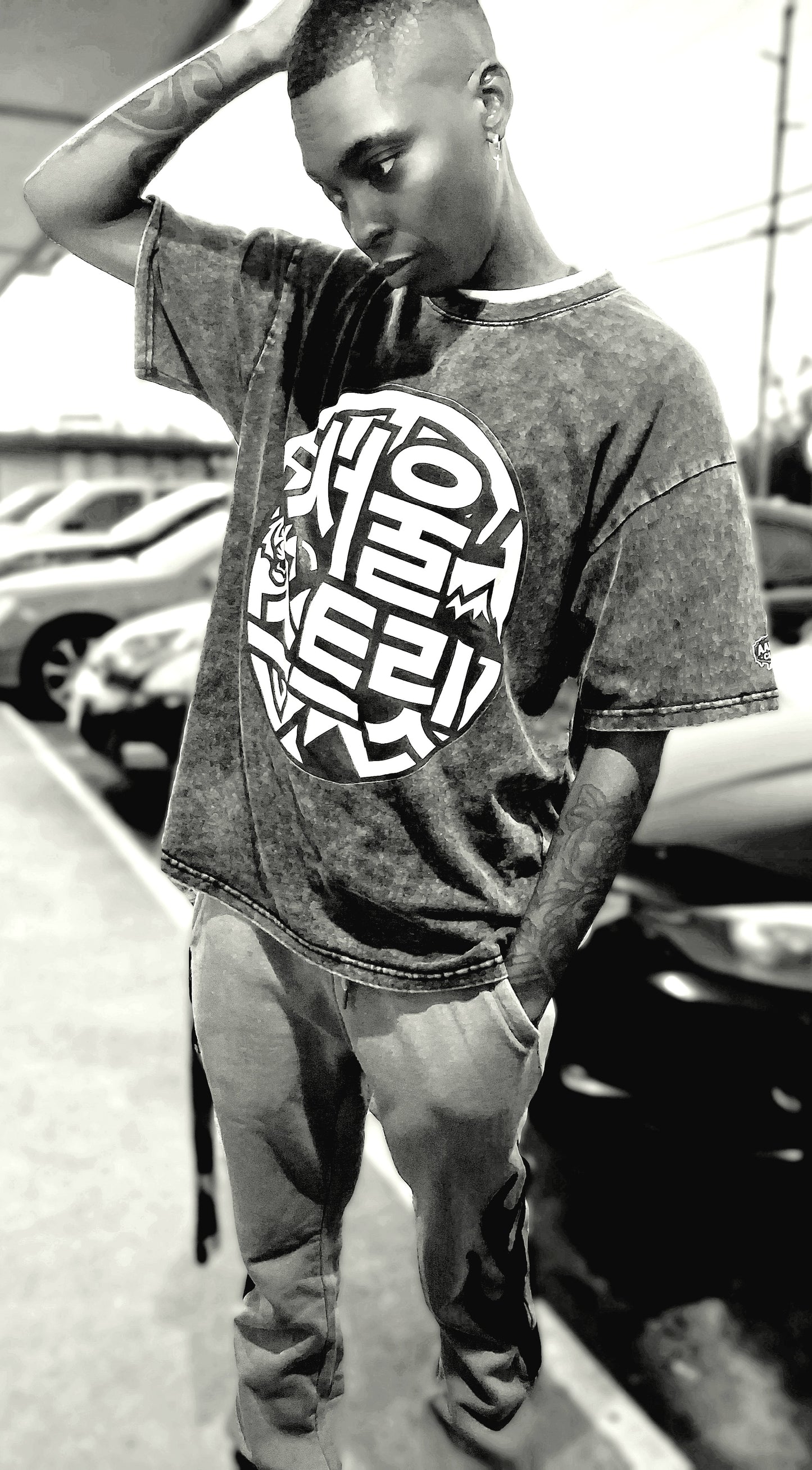 BK SYMBOL 1 Snow Washed Oversized Cotton T-Shirt